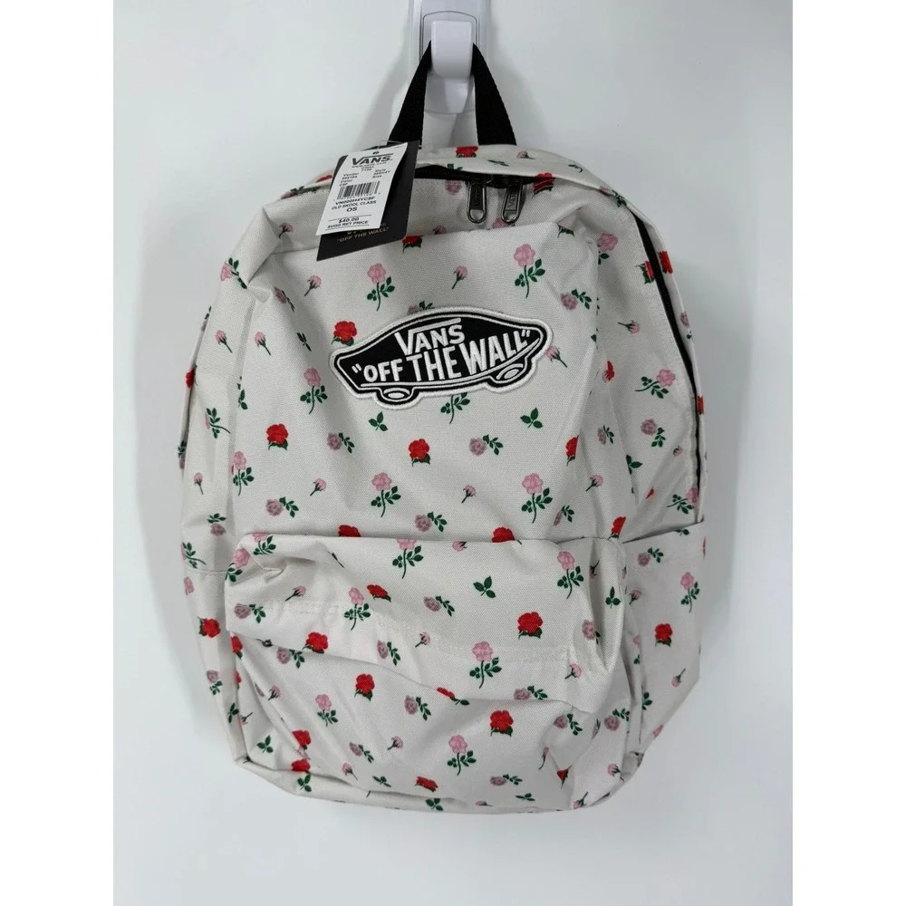 Vans Old Skool Classic Backpack White‎ Rose Floral Print Laptop Travel Bag